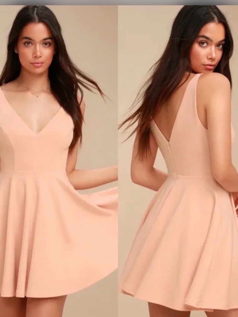 Love Tree Peach V-Neck Fit-and-Flare Mini Dress